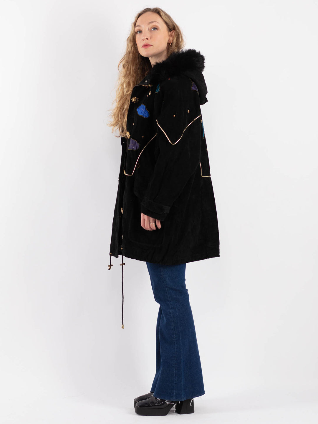 Vintage 90's Women Suede Coat in BlackV9171