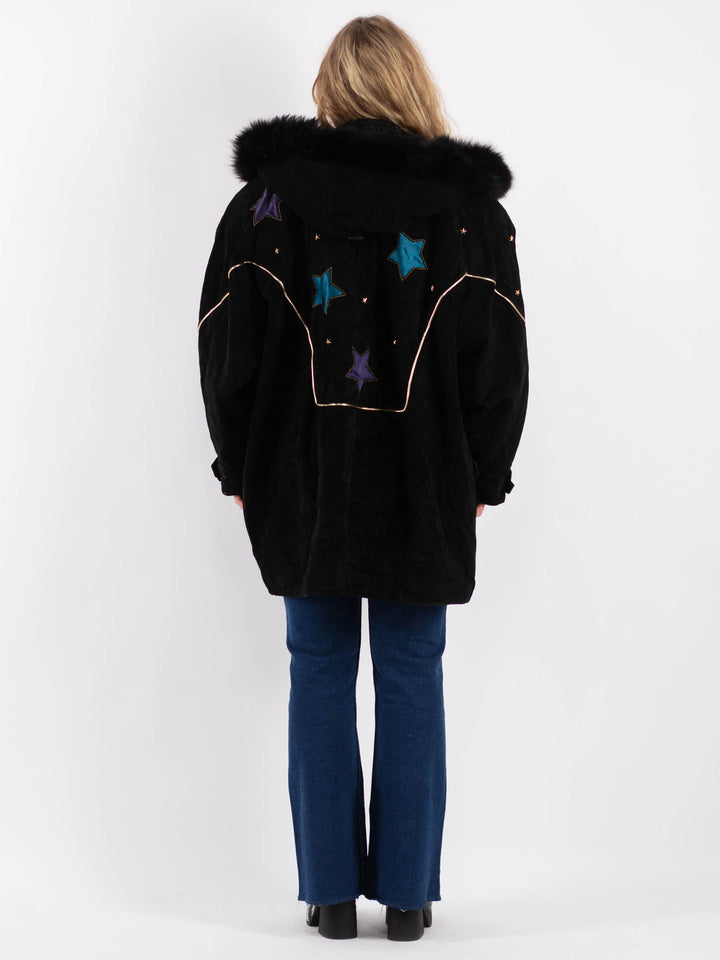 Vintage 90's Women Suede Coat in BlackV9171