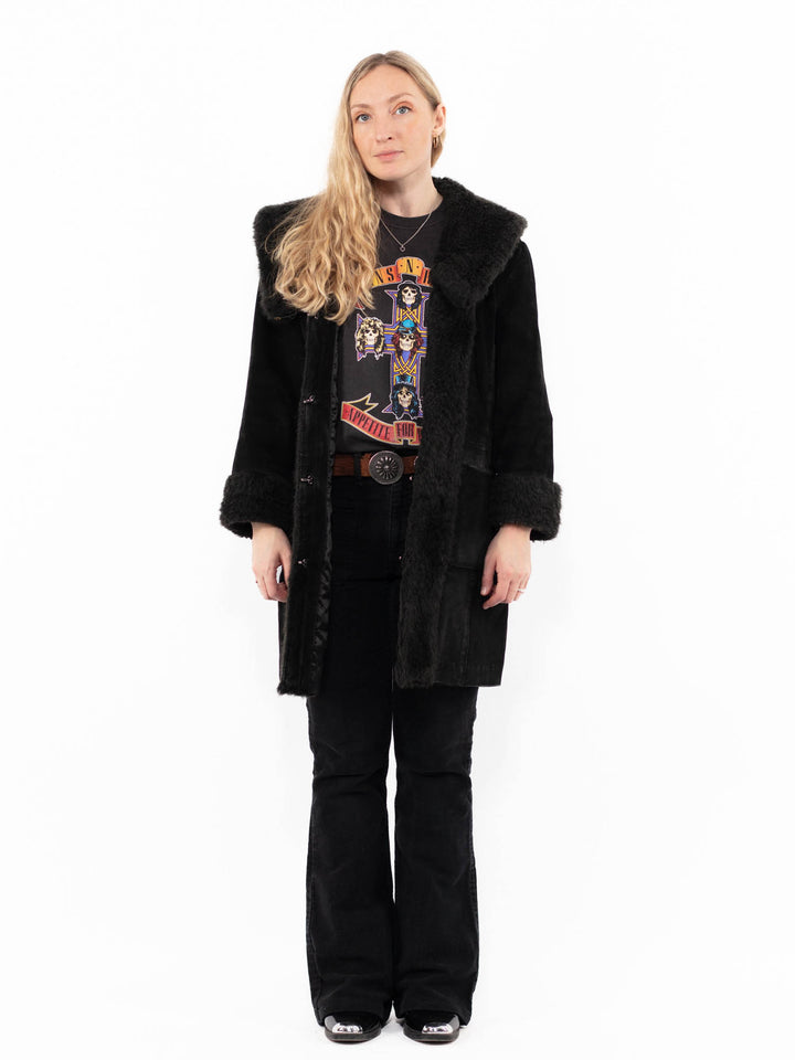Vintage 90's Women Suede Sherpa Coat in BlackA0952