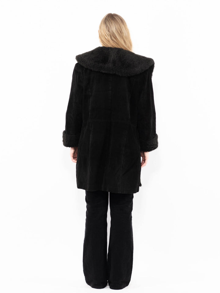 Vintage 90's Women Suede Sherpa Coat in BlackA0952