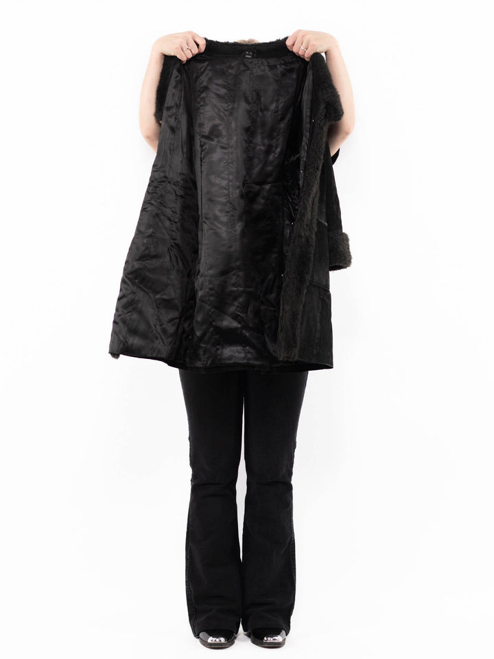 Vintage 90's Women Suede Sherpa Coat in BlackA0952