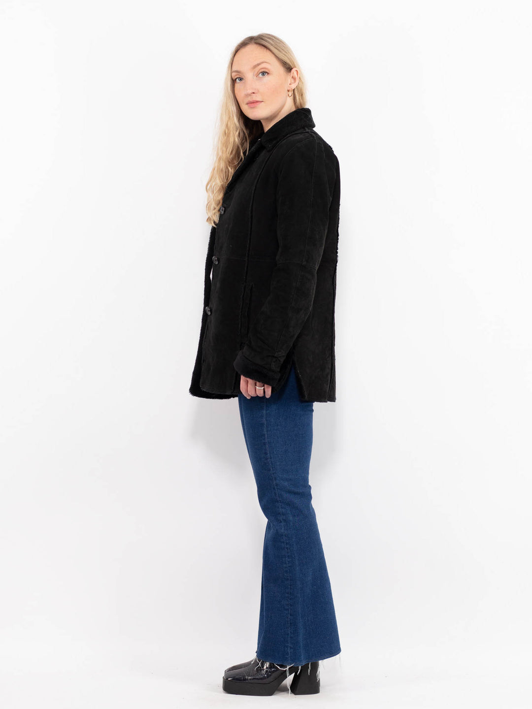 Vintage 90's Women Suede Sherpa Coat in BlackA1065