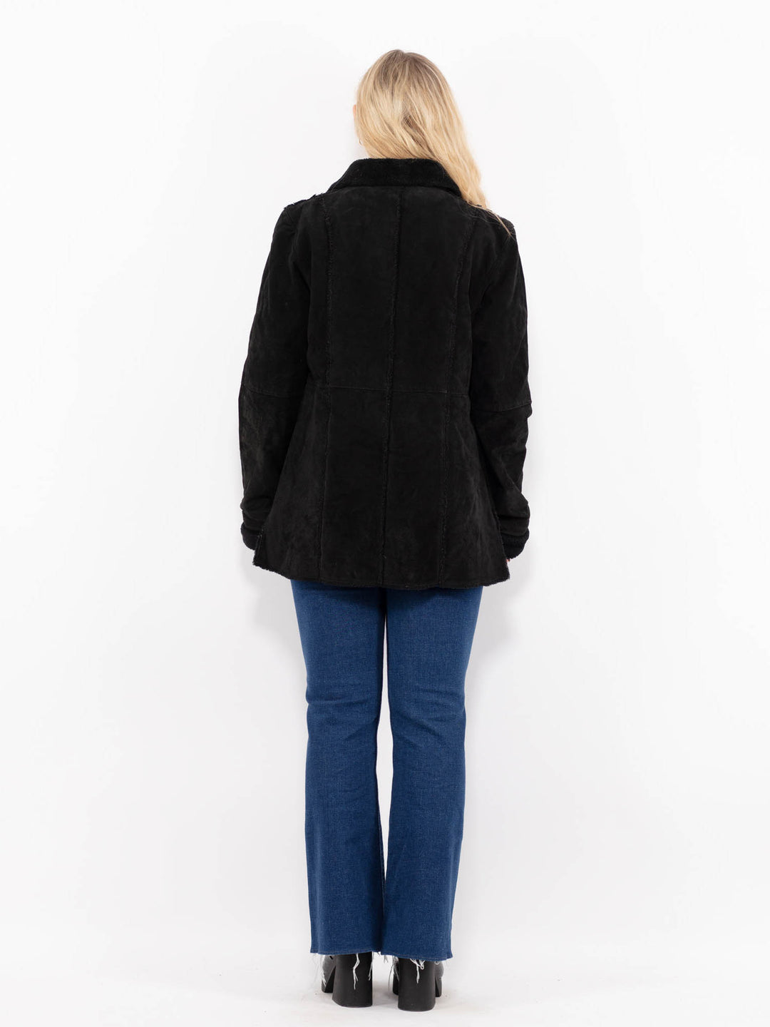 Vintage 90's Women Suede Sherpa Coat in BlackA1065