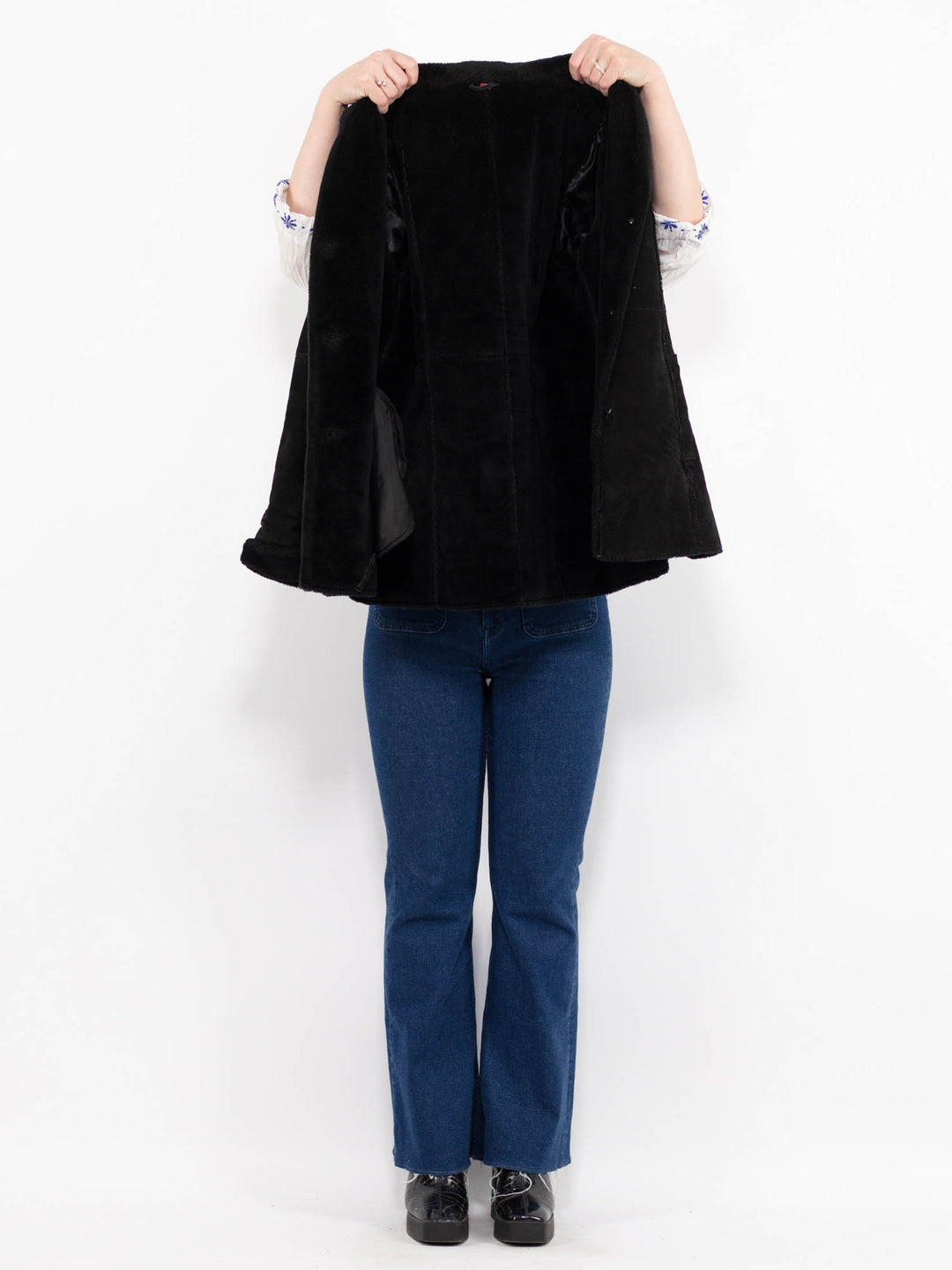 Vintage 90's Women Suede Sherpa Coat in BlackA1065