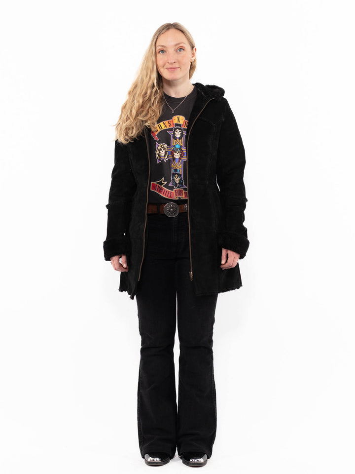 Vintage 90's Women Suede Sherpa Coat in BlackA0964