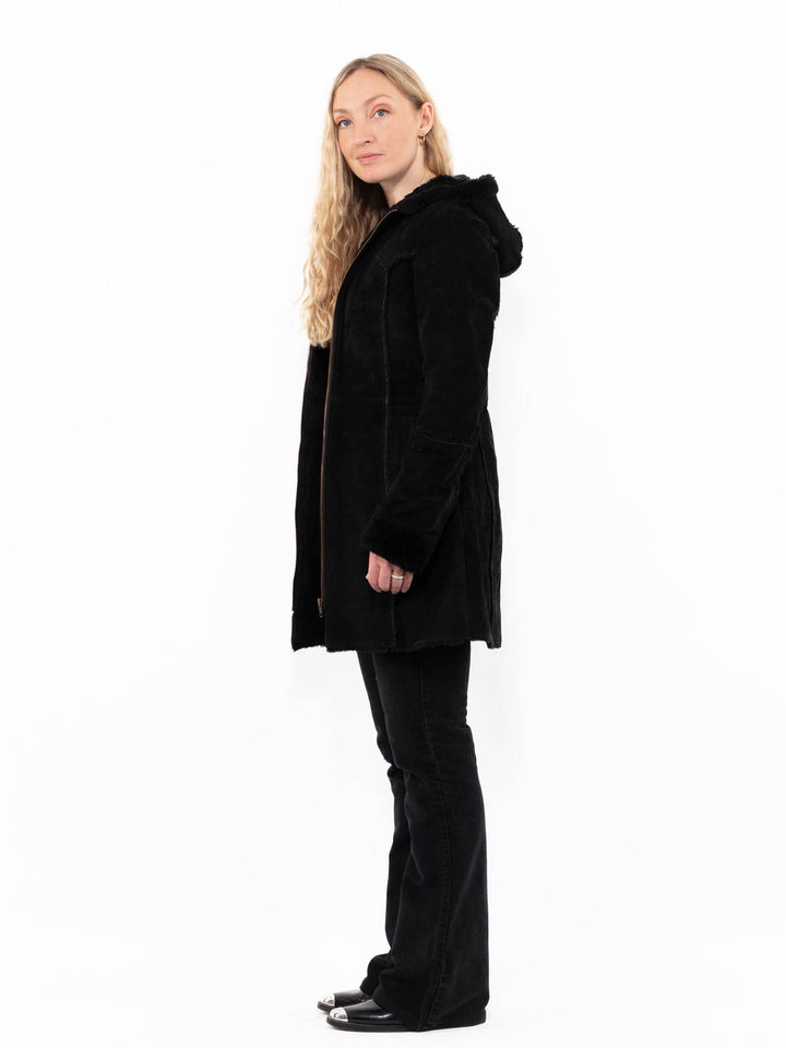 Vintage 90's Women Suede Sherpa Coat in BlackA0964