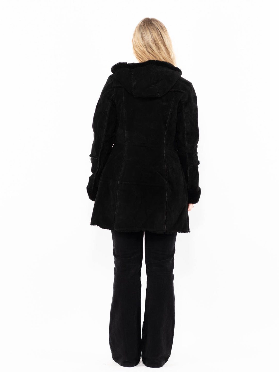 Vintage 90's Women Suede Sherpa Coat in BlackA0964
