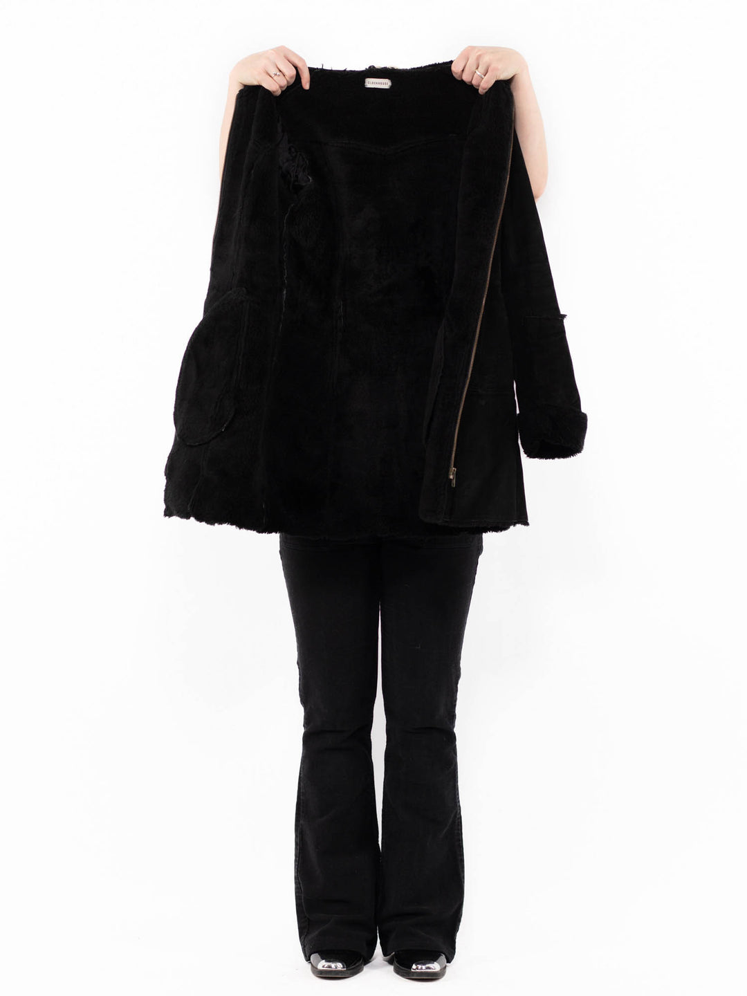 Vintage 90's Women Suede Sherpa Coat in BlackA0964