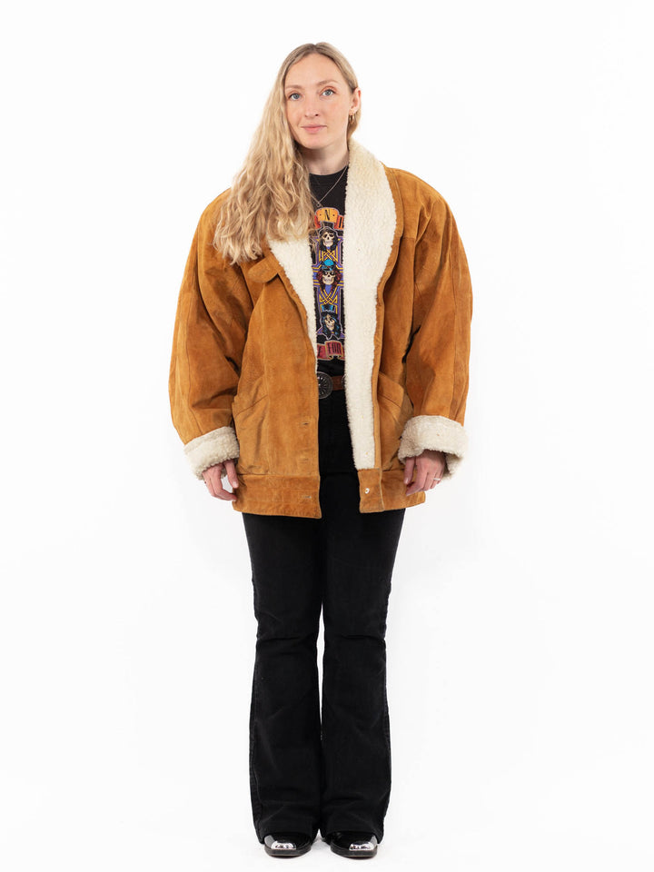 Vintage 90's Women Suede Sherpa Coat in BrownA0965