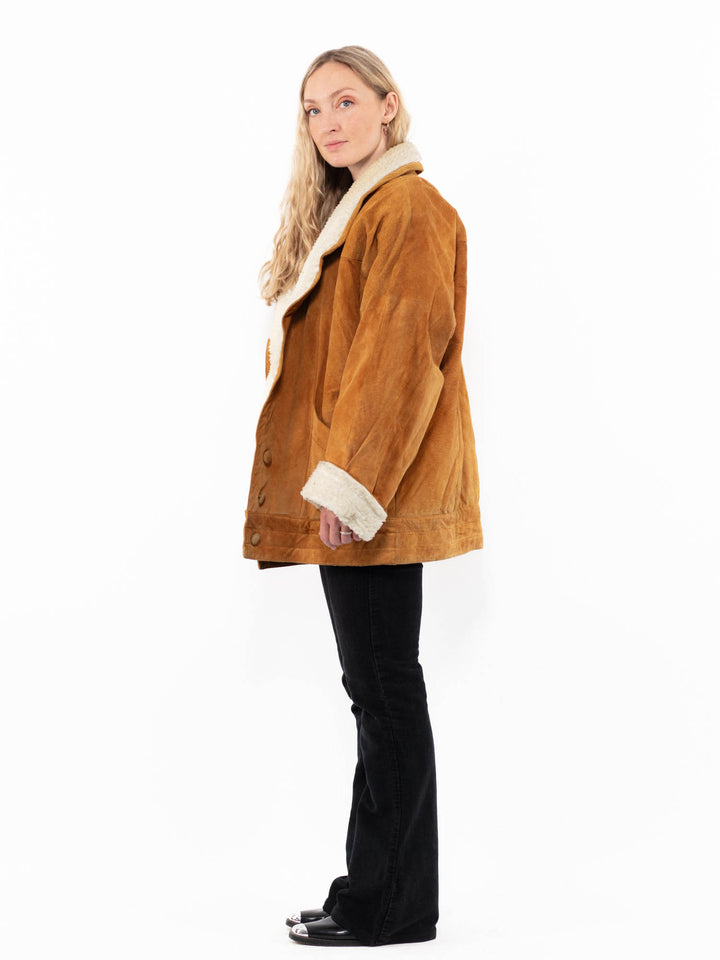 Vintage 90's Women Suede Sherpa Coat in BrownA0965