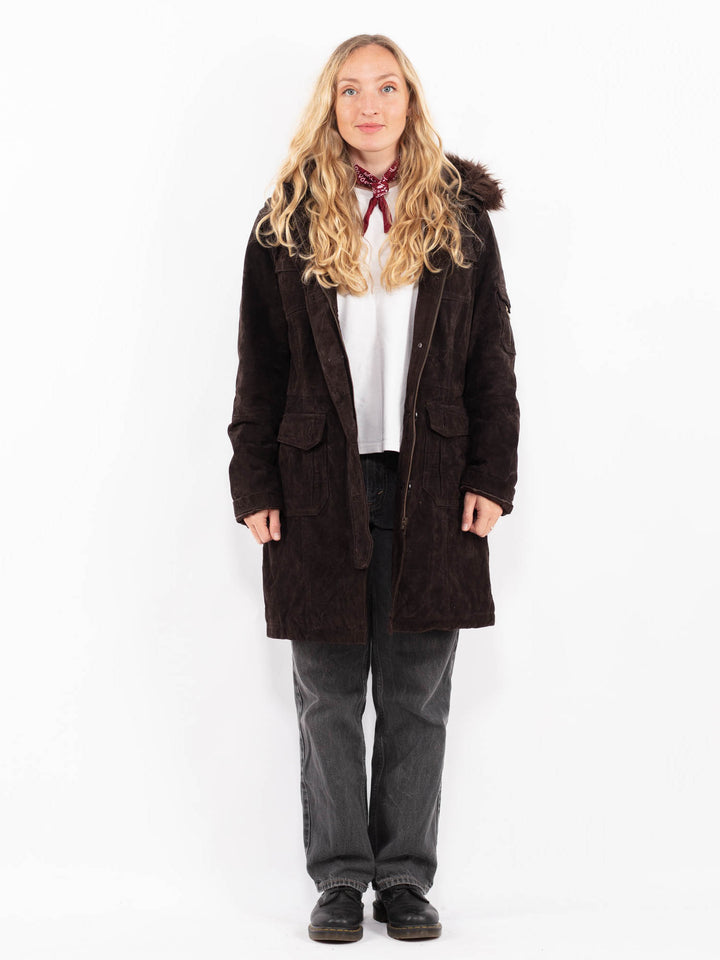 Vintage 90's Women Suede Sherpa Coat in BrownA0684
