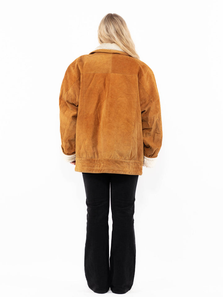 Vintage 90's Women Suede Sherpa Coat in BrownA0965