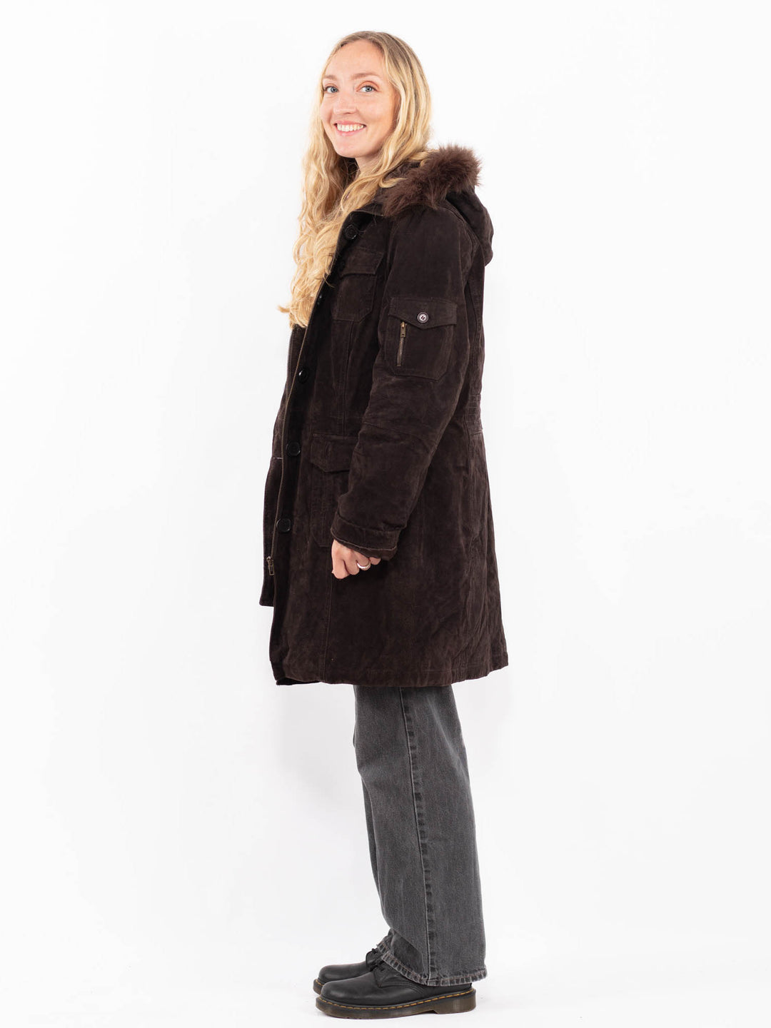Vintage 90's Women Suede Sherpa Coat in BrownA0684