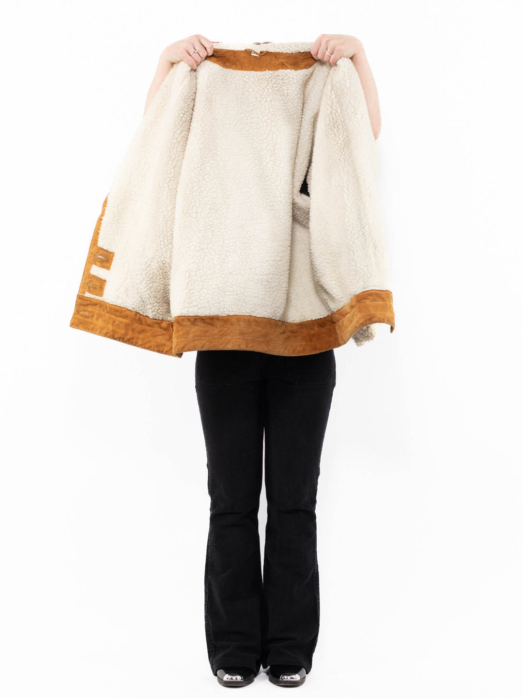 Vintage 90's Women Suede Sherpa Coat in BrownA0965