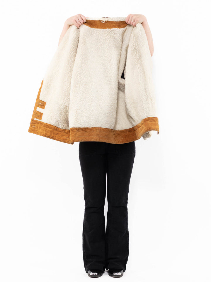 Vintage 90's Women Suede Sherpa Coat in BrownA0965