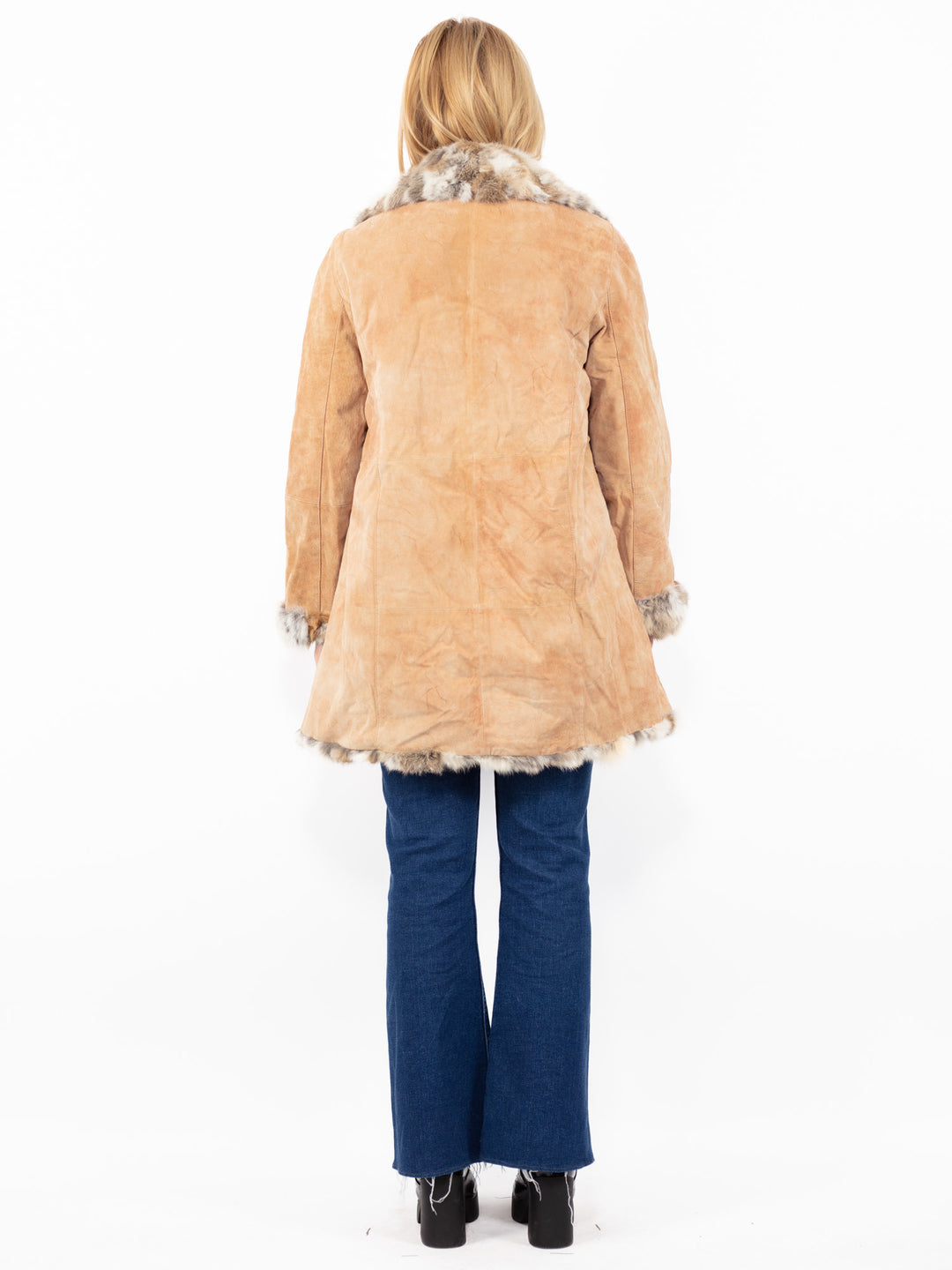 Vintage 90's Penny Lane Suede Fur Coat in Beige