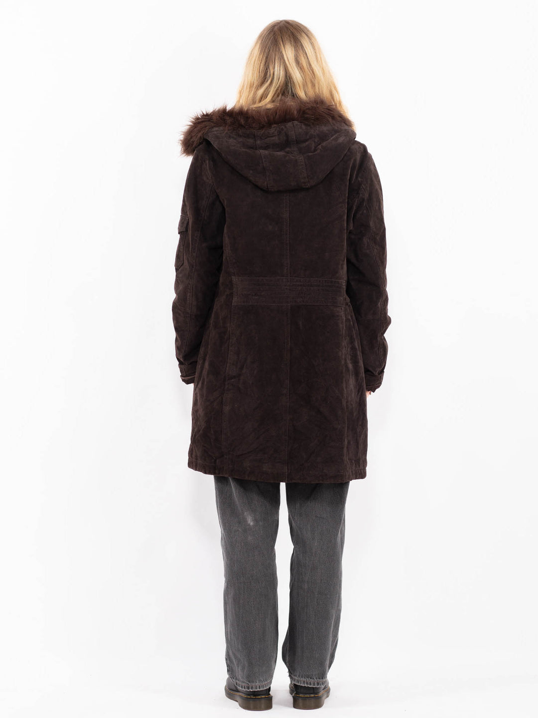 Vintage 90's Women Suede Sherpa Coat in BrownA0684