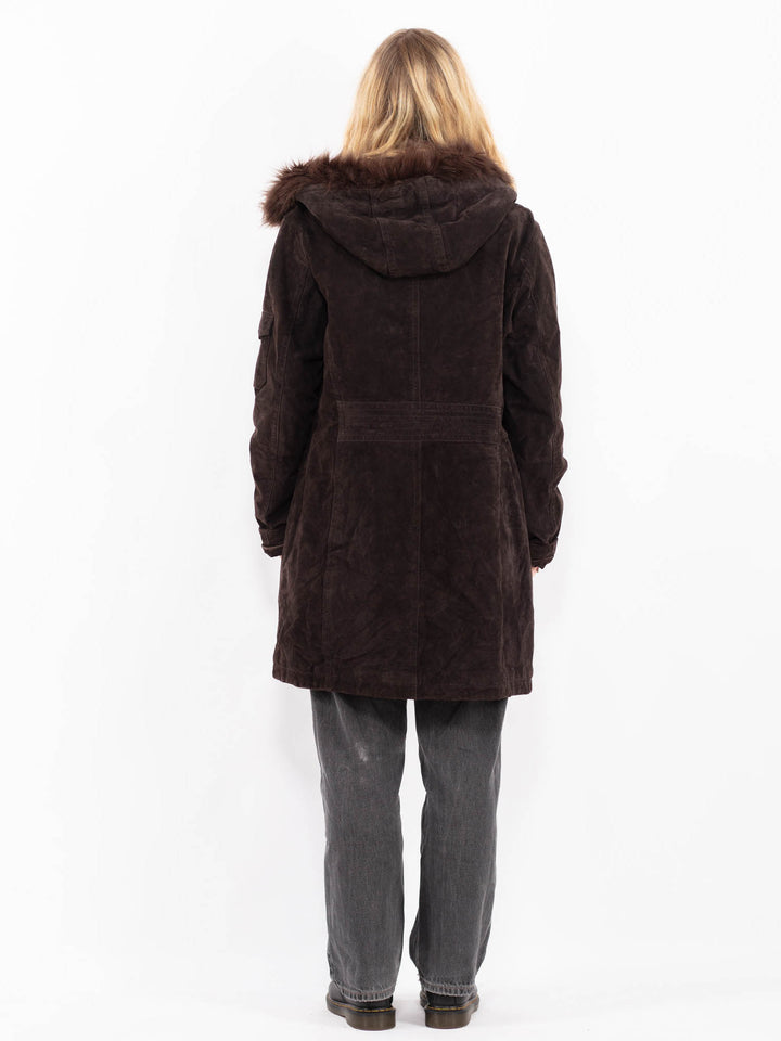 Vintage 90's Women Suede Sherpa Coat in BrownA0684