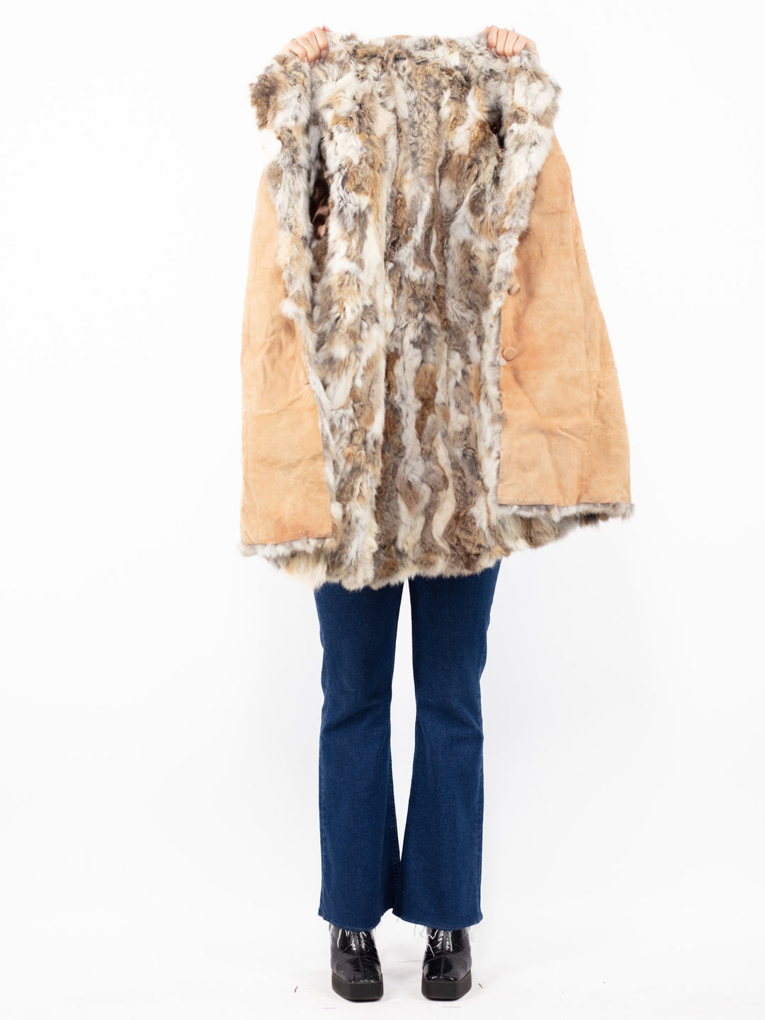 Vintage 90's Penny Lane Suede Fur Coat in Beige