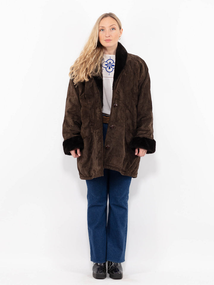 Vintage 90's Women Suede Sherpa Coat in BrownA1072