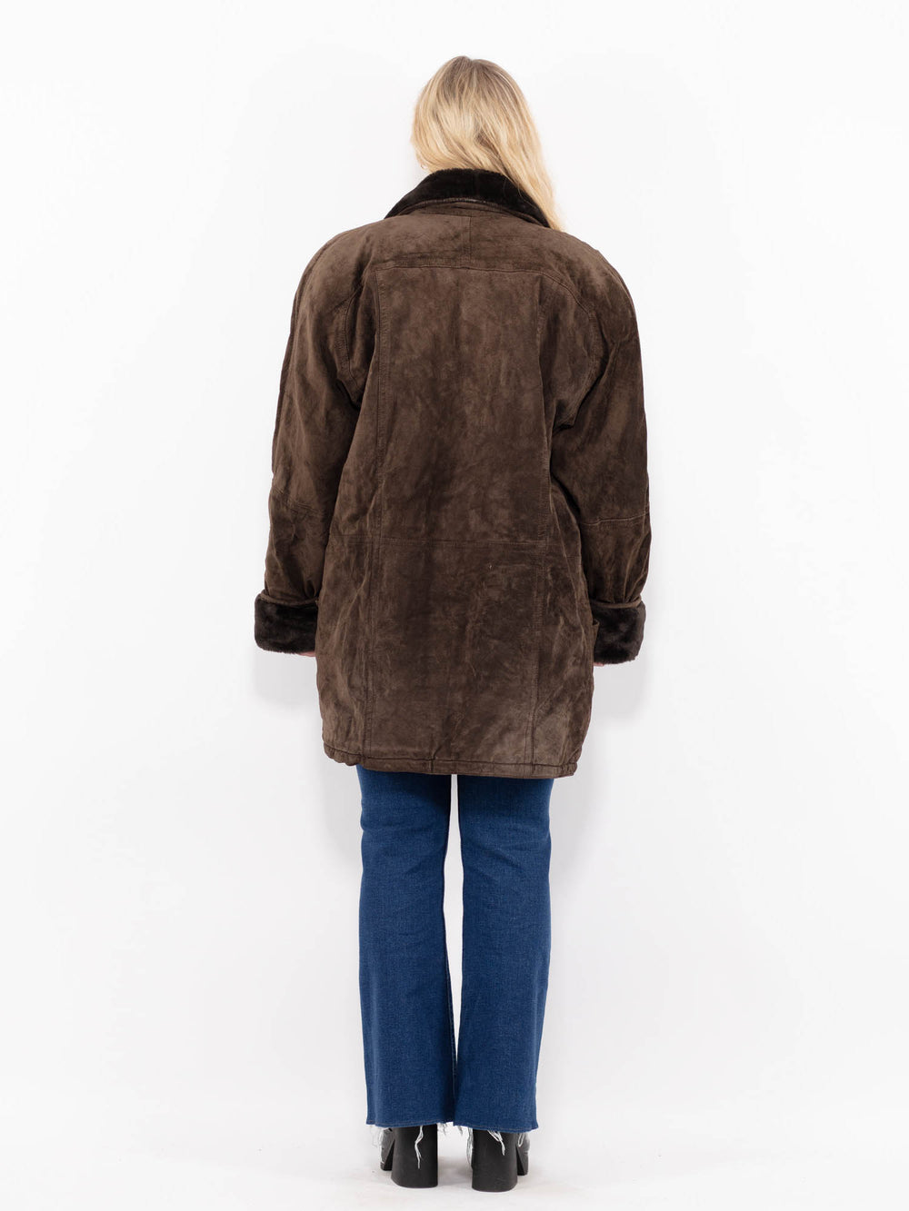 Vintage 90's Women Suede Sherpa Coat in BrownA1072