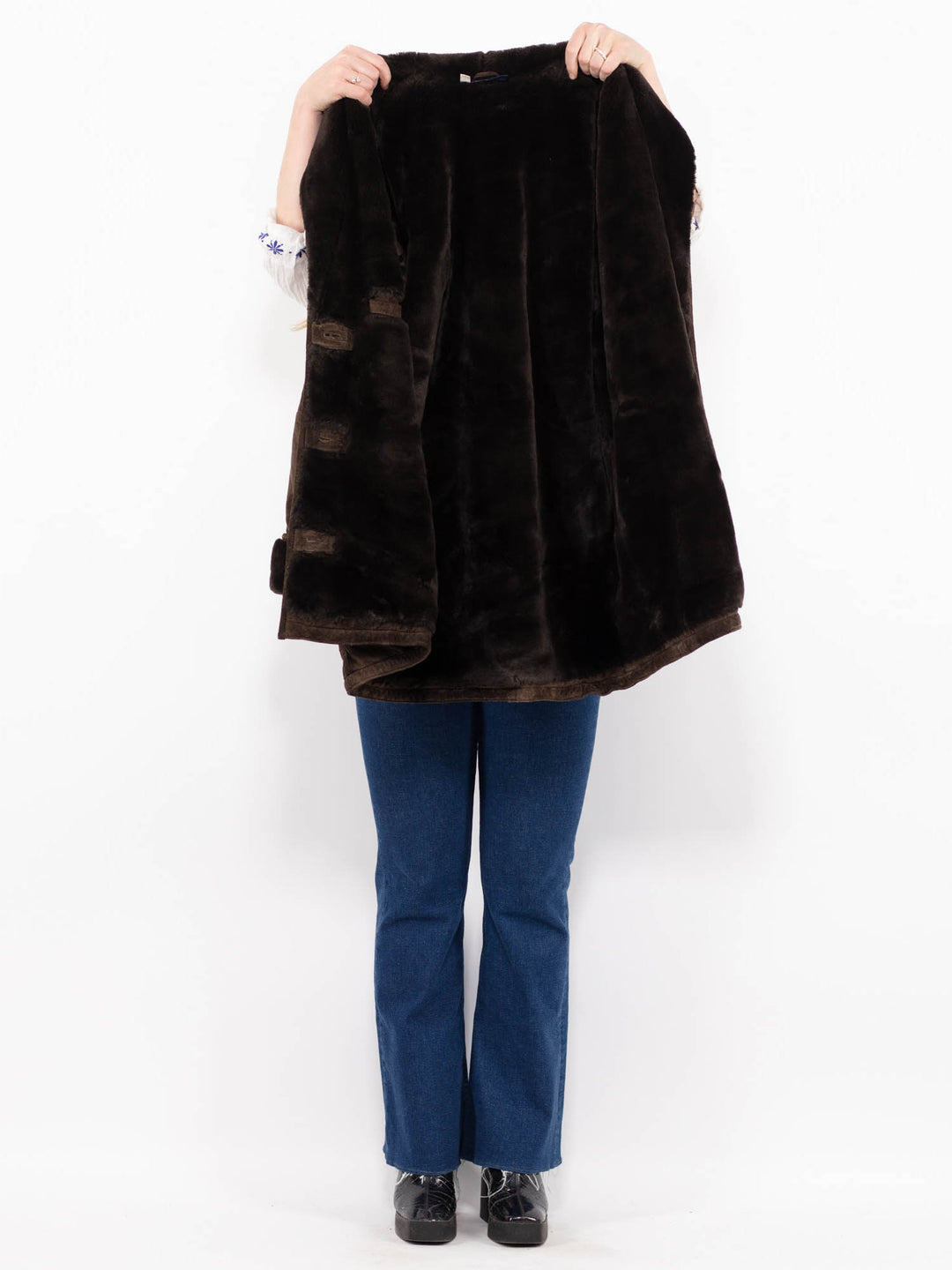 Vintage 90's Women Suede Sherpa Coat in BrownA1072