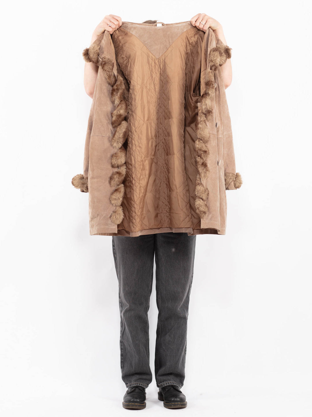 Vintage 90's Women Suede Sherpa Coat in BeigeA0688