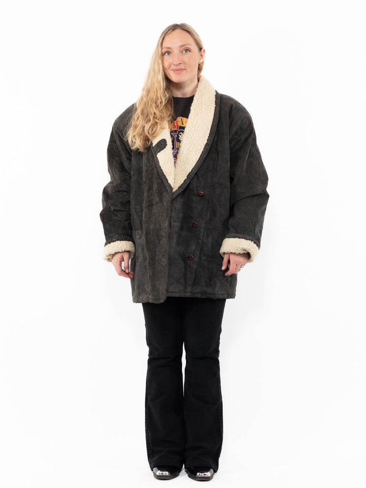 Vintage 90's Women Suede Sherpa in GrayA0970