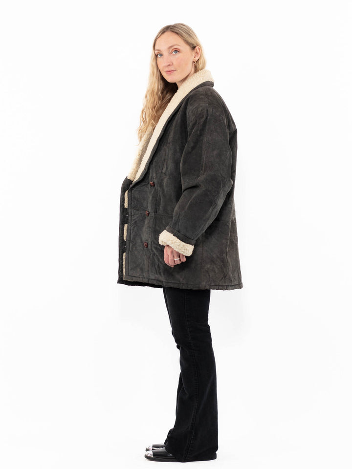 Vintage 90's Women Suede Sherpa in GrayA0970