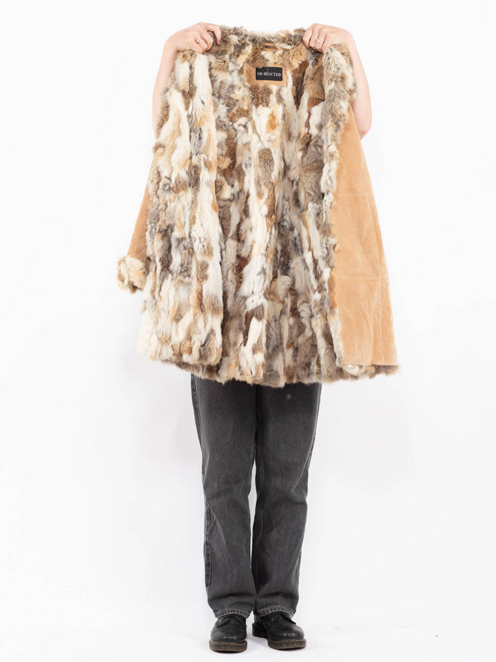 Vintage 90's Penny Lane Suede Fur Coat in Beige