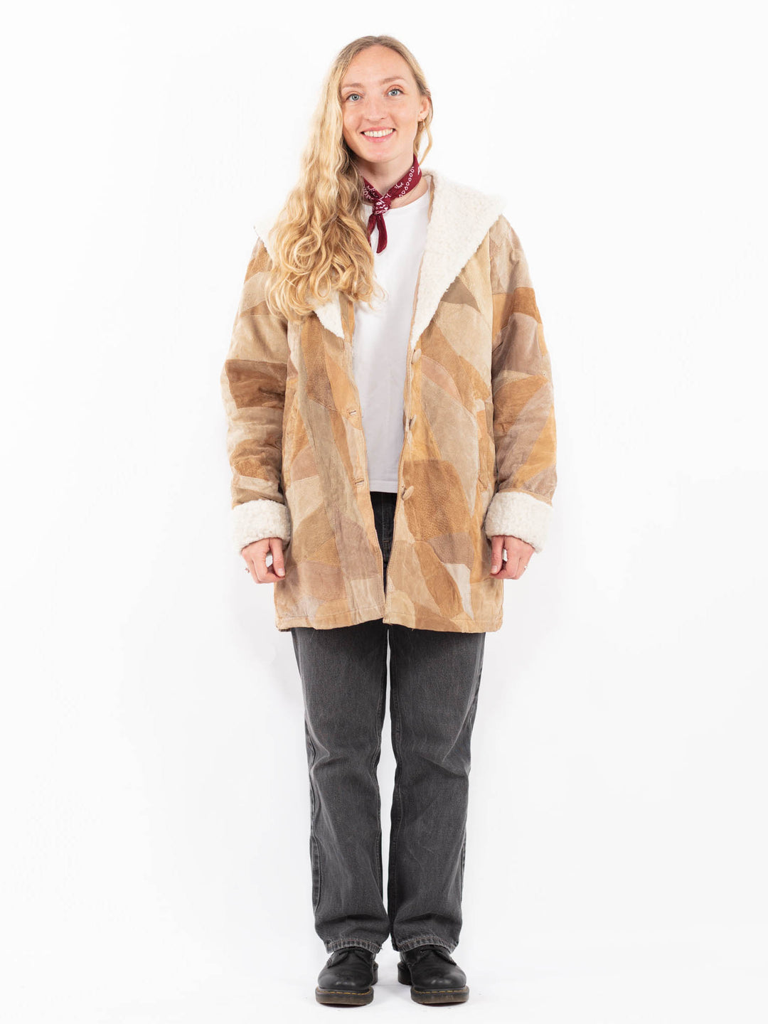 Vintage 90's Women Suede Sherpa Coat in BrownA0696