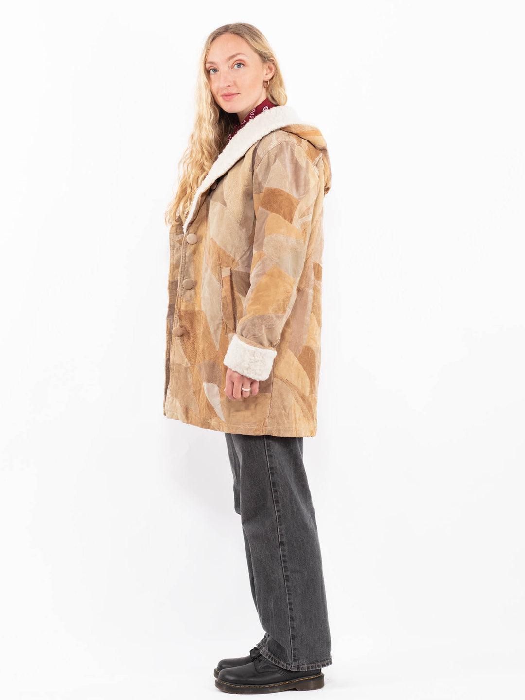 Vintage 90's Women Suede Sherpa Coat in BrownA0696
