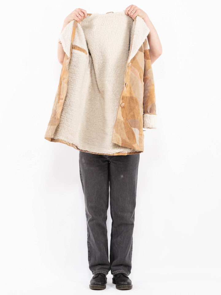Vintage 90's Women Suede Sherpa Coat in BrownA0696