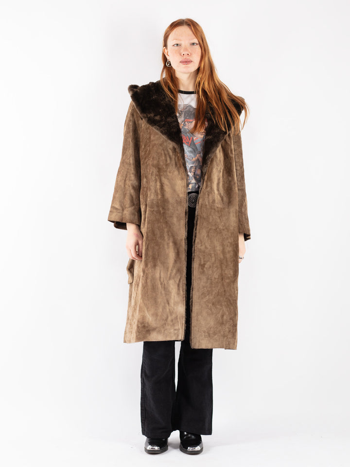Vintage 90's Women Suede Coat in Brown