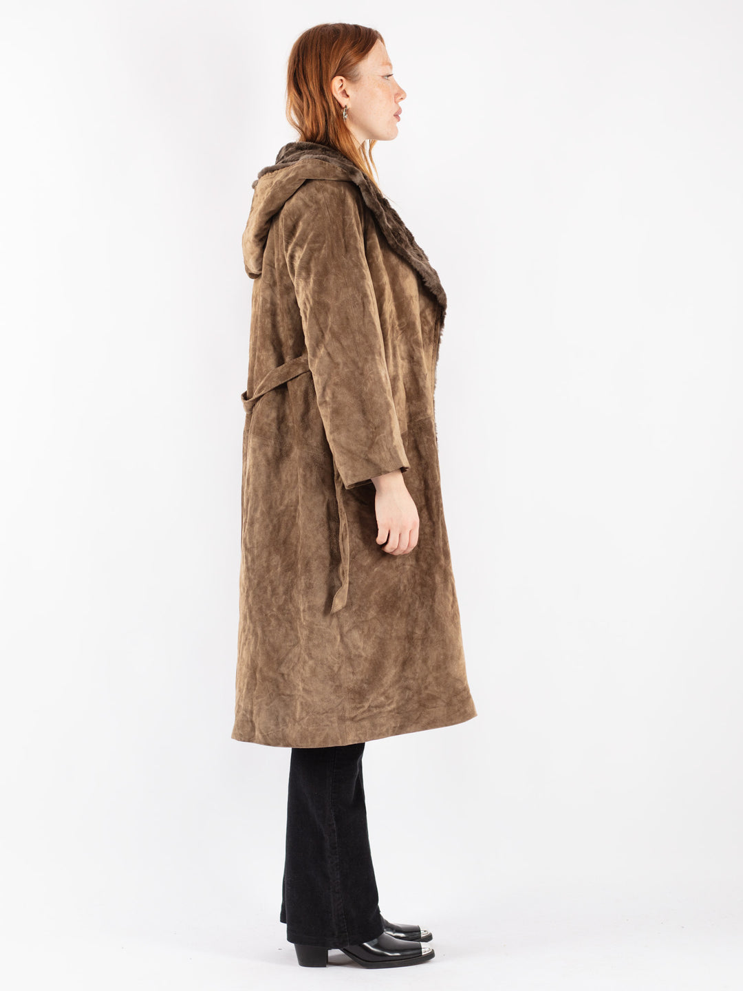 Vintage 90's Women Suede Coat in Brown