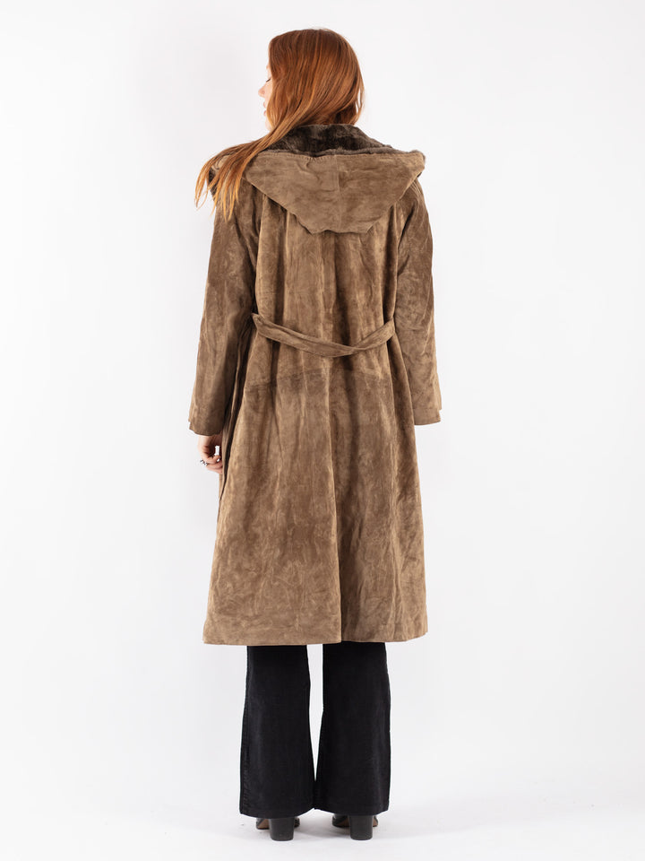 Vintage 90's Women Suede Coat in Brown