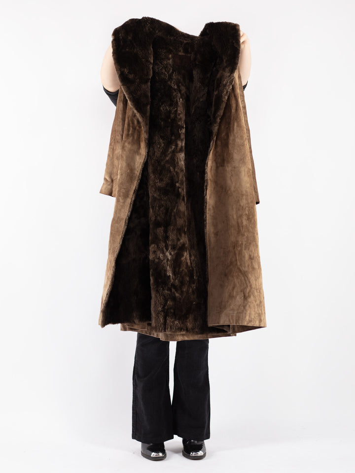 Vintage 90's Women Suede Coat in Brown