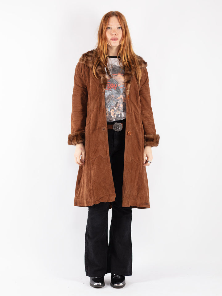 Vintage 90's Women Suede Coat in Brown