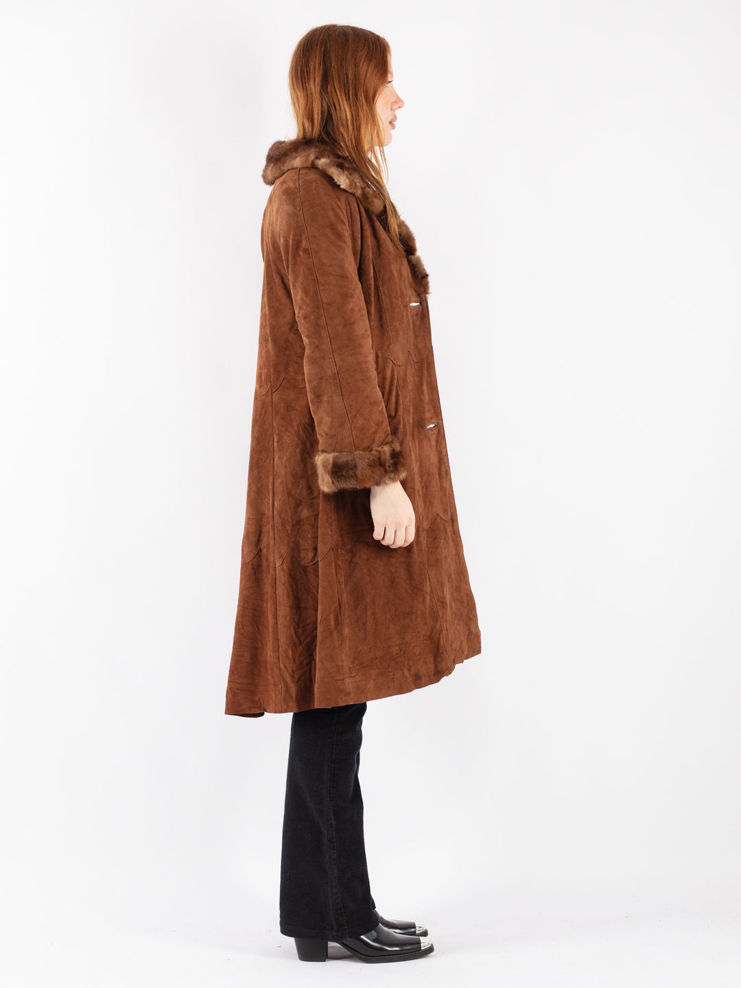 Vintage 90's Women Suede Coat in Brown