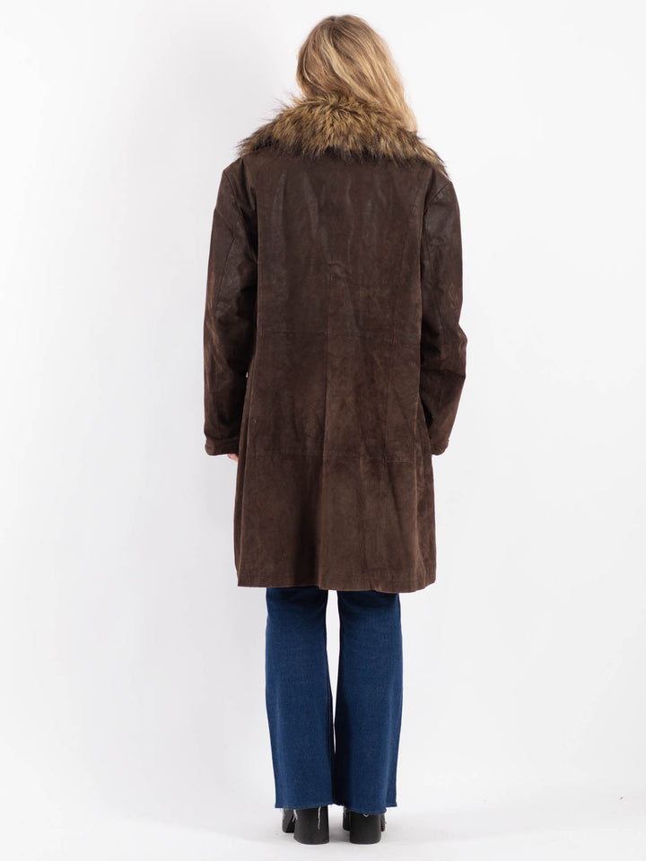 Vintage 90's Women Suede Coat in BrownV9200