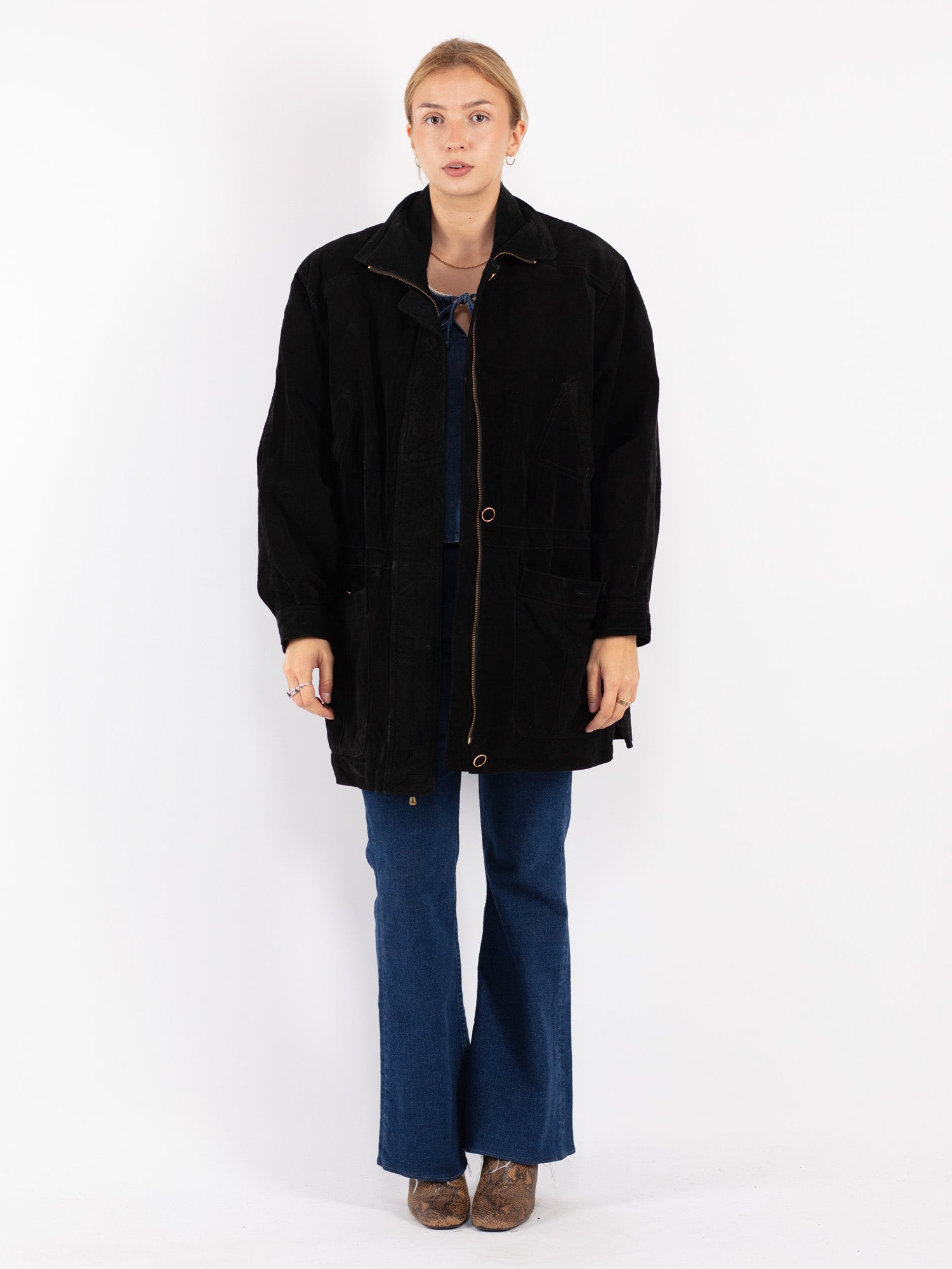 Online Vintage Store | Vintage 90's Women Suede Coat in Black