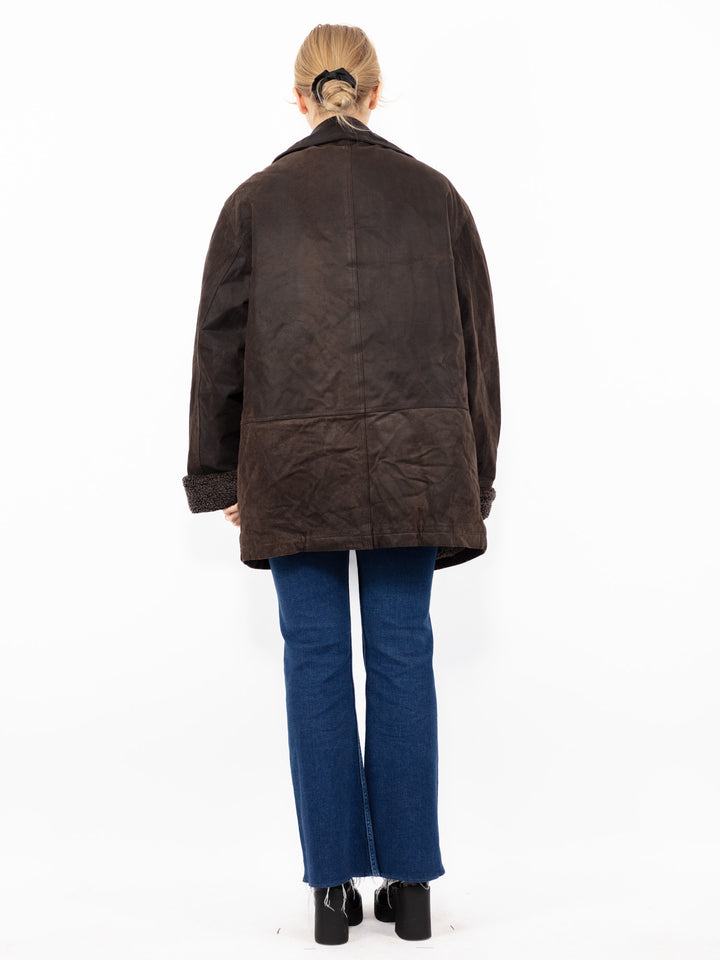 Vintage 90's Women Suede Sherpa Coat in BrownA0855