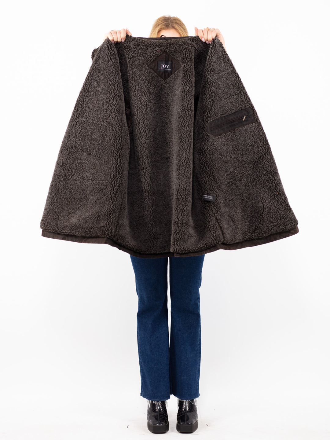 Vintage 90's Women Suede Sherpa Coat in BrownA0855