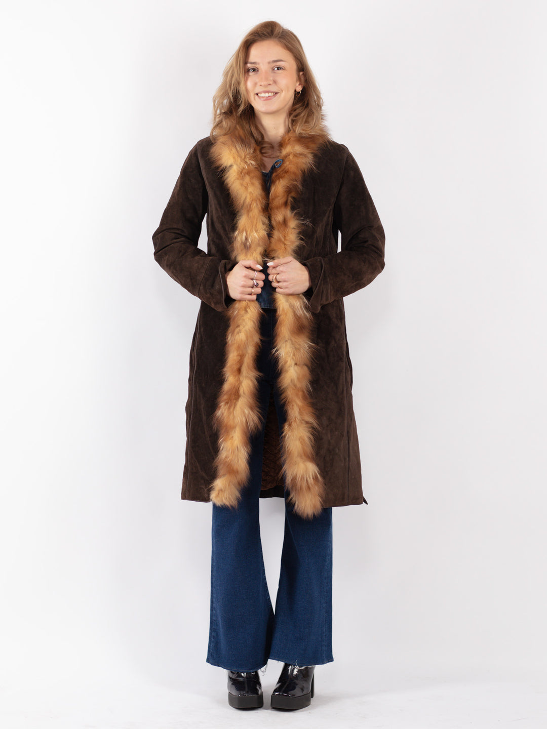 Vintage 90's Women Suede Coat in Brown