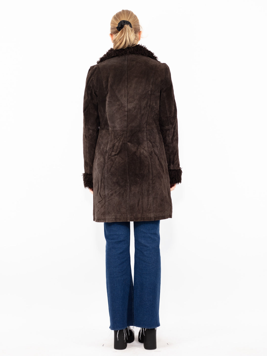 Vintage 90's Women Suede Sherpa Coat in Brown