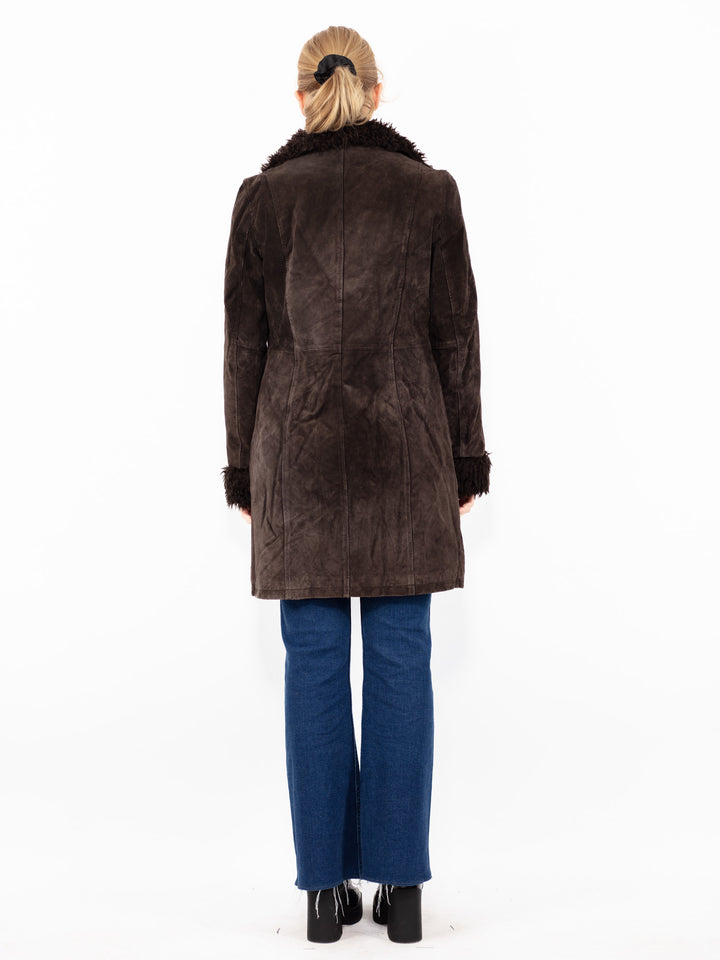 Vintage 90's Women Suede Sherpa Coat in Brown