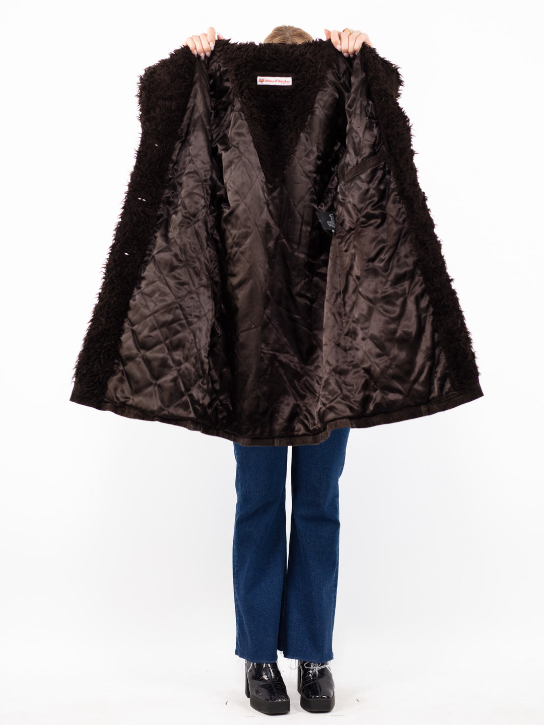 Vintage 90's Women Suede Sherpa Coat in Brown