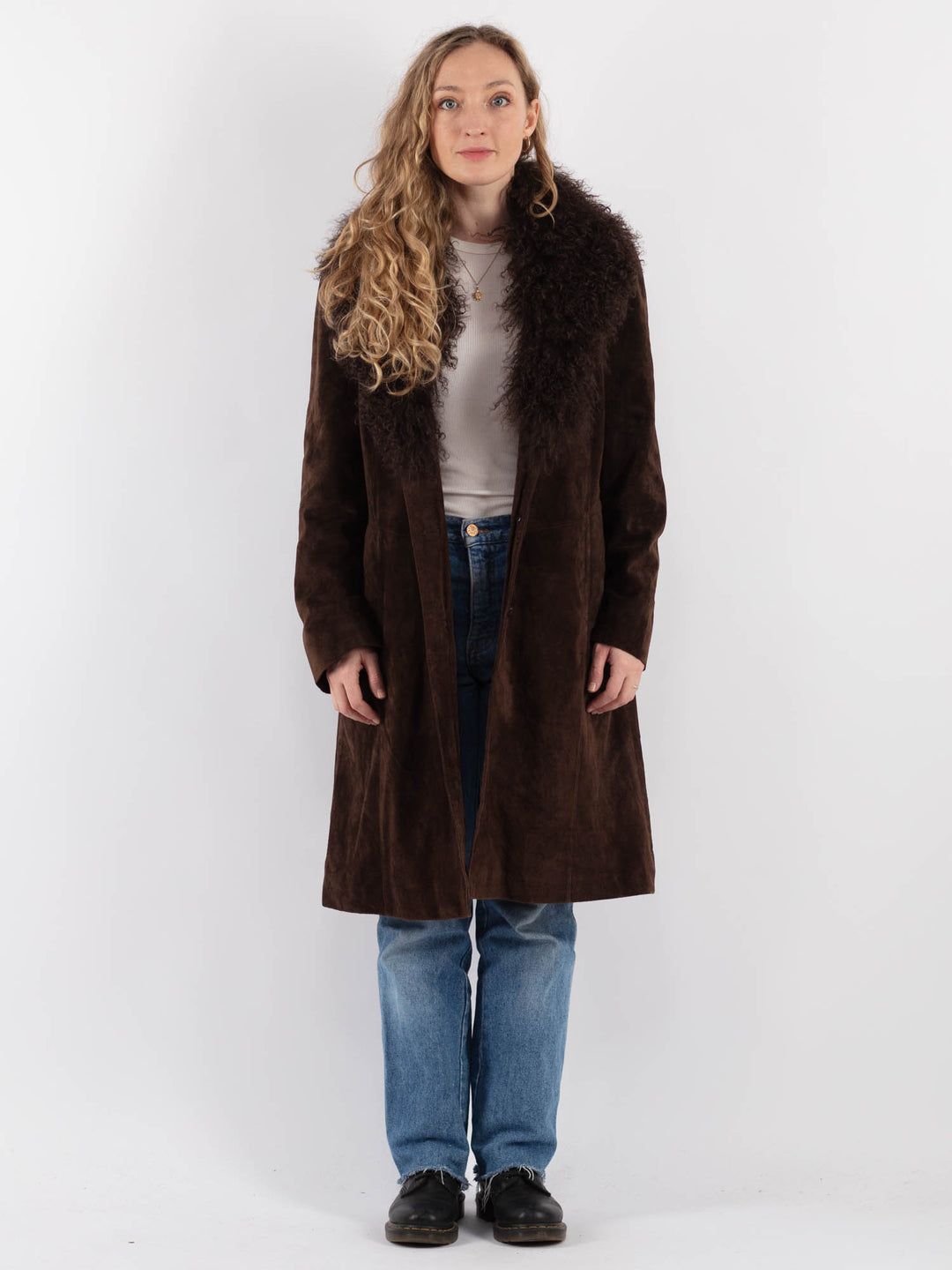 Vintage 90's Women Suede Coat in BrownV9311