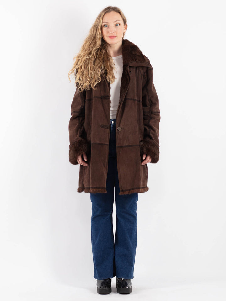 Vintage 90's Women Suede Coat in BrownV9227