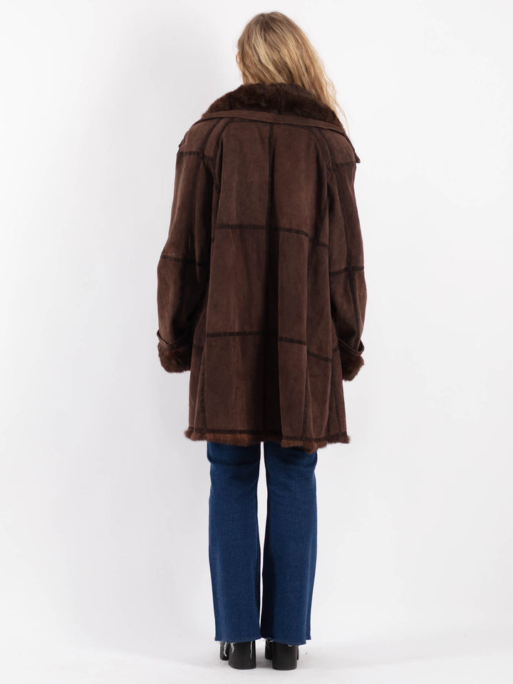 Vintage 90's Women Suede Coat in BrownV9227